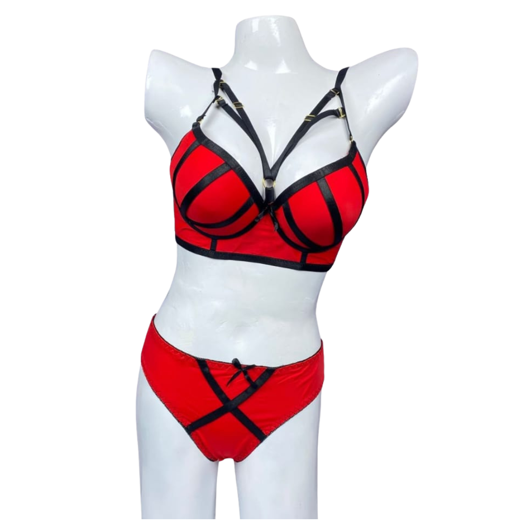 Crimson Eclipse Strapped Lingerie Set - ZS WISHE